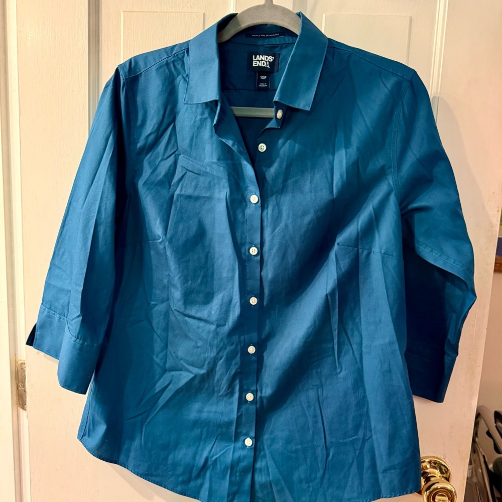 Lands' End Teal Button-Down Broadcloth Shirt - Size 10P, EUC!